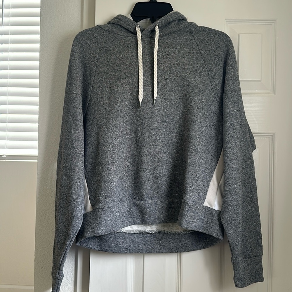 Vuori Gray Pullover Hoodie with White Drawstrings